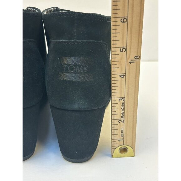 Toms Shoes Women 8.5 Desert Wedge Black Suede Bootie Lace Up Aztec Ankle Boots - Picture 7 of 9